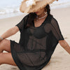 Hollow Out Collared Neck Cover-Up - Black