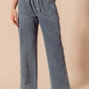 SO ME Mid Rise Drawstring Jeans with Side Snap Button - DENIM