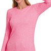 Zenana Ribbed Long Sleeve Round Neck T-Shirt - FUCHSIA