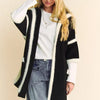 Davi & Dani Fuzzy Trim Open Front Loose Fit Cardigan - Black