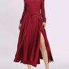Slit Spaghetti Strap Long Sleeve Dress - Burgundy
