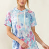 BiBi Tie Dye Terry Hoodie with Drawstring - AQUA BLUE