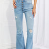 Vibrant MIU Full Size Jess Button Flare Jeans - Light