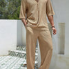 Men's Plus Size Half Sleeve Top and Pants Set - Khaki