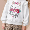 Children's Cat Graphic Ruffle Sleeve Sweatshirt - White