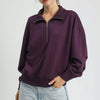 Umgee Half Zip Drop Shoulder Sweatshirt - PLUM-UMG