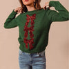 SO ME Sequins Bow Ribbon Embellished Christmas Sweater - HUNTER/RED