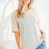 Heimish Full Size Contrast Round Neck Short Sleeve T-Shirt Plus Size - Taupe