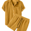 Men's Full Size Classic Textured Top and Shorts Set Plus Size - Yellow