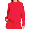 Zenana Scuba Long Sleeve Sweatshirt and Shorts Set - RUBY