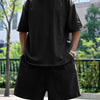 Men's Full Size Round Neck Short Sleeve Top and Shorts Set Plus Size - Black