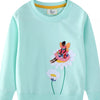 Children's Flower Embroidered Crew Neck Sweatshirt - Aqua
