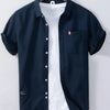 Men's Plus Size Short Sleeve Button-Up Shirt - Dark Blue