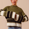 SO ME Multi Color Striped Mock Neck Sweater - OLIVE COMBO