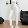 Square Neck Long Sleeve Active Jumpsuit - White