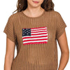 Zenana Viscose American Flag Openwork Knit Top - DEEP CAMEL
