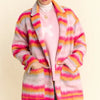 Davi & Dani Contrast Striped Open Front Coat with Pockets - Pink Orange