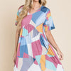 BOMBOM Ruched Color Block Short Sleeve Dress - Multicolor