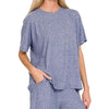 Zenana Soft Melange Short Sleeve Tee and Shorts Set - LT NAVY