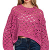 Zenana Oversized Cropped Crochet Knit Sweater - PLUM