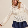 SO ME Geometric Pattern Open Knit Lightweight Sweater - IVORY