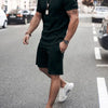 Men's Plus Size Round Neck Short Sleeve Top and Shorts Set - Black