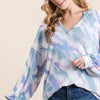 BiBi Tie Dye French Terry Top with Balloon Sleeves - LIGHT TURQUOISE