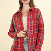 VERY J Contrast Plaid Raw Detail Shirt - Red