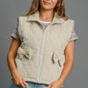 Umgee Sleeveless Quilted Vest with Bow Details - CREAM