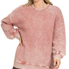 Zenana Full Size Acid Washed Double Ribbed Hi-low Sweatshirt Plus Size - WINTER ROSE