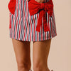 SO ME Contrast Bow Knot Pocket Fourth Of July Denim Skirt - RED