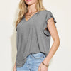 Basic Bae Full Size Bamboo Notched Ruffled Short Sleeve T-Shirt - Gray