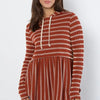 Be Stage Full Size Drawstring Striped Babydoll Hoodie - Rust