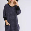 Umgee Full Size Ribbed Hem Round Neck 3/4 Sleeve Sweater Dress with Pockets Plus Size - Black