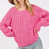 SAGE + FIG Cable-Knit Long Sleeve Sweater - Deep Pink