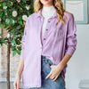 Veveret Raw Hem Button Up Long Sleeve Shirt - LAVENDER