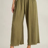 Umgee Full Size Linen Blend Elastic Waistband Wide Leg Pants Plus Size - Yellow-Green