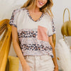 BiBi Leopard Stripe with Slub Terry Color Block T-Shirt - IVORY