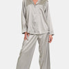 Zenana Satin Long Sleeve Shirt and Pants Pajama Set - Silver