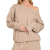 Zenana Fleece Boat Neck Sweatshirt and Shorts Set - ASH MOCHA