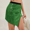Asymmetrical Slit Sequin Skirt - Green