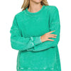 Zenana Full Size Acid Washed Double Ribbed Hi-low Sweatshirt Plus Size - K GREEN
