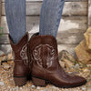 Western Cowboy Boots with Embroidered Design - Brown