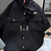 Men's Plus Size Waffle Texture Button Up Shirt - Black