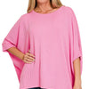 Zenana Raised Rib Bat Sleeve Top - CANDY PINK