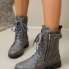PU Leather Lace-Up Boots - Dark Gray