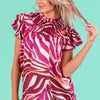 BiBi Tiered Ruffle Neck Zebra Pattern Top - FUCHSIA MULTI