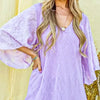 And The Why Feather Detailed 3/4 Sleeve Slub Top - LILAC