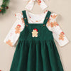 Children's Christmas Bodysuit and Overall Dress Set with Headband - Dark Green