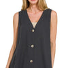 Zenana Side Slit Button-Front Vest - BLACK